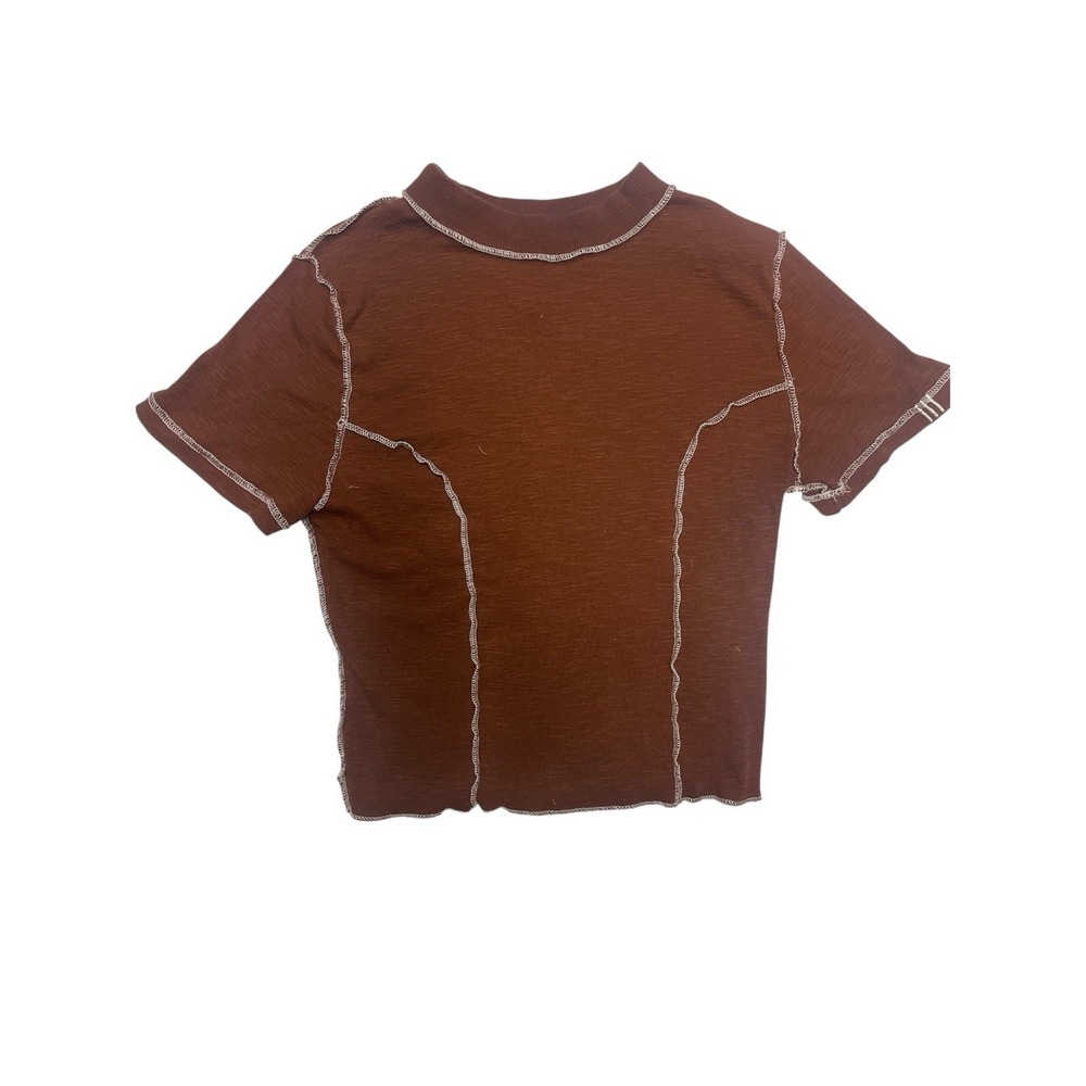 BDG Urban Outfitters Crop Top Womens M‎ Brown Exposed Seams Grunge 100% Cotton